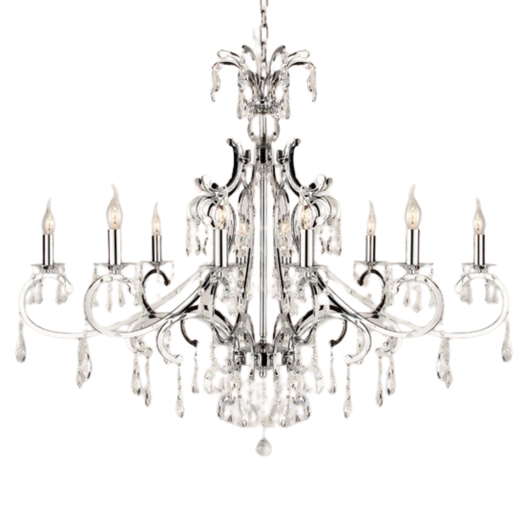 Hanging lamp Luzia 10 lichts oval + pegel knstallen clear gloss chrome