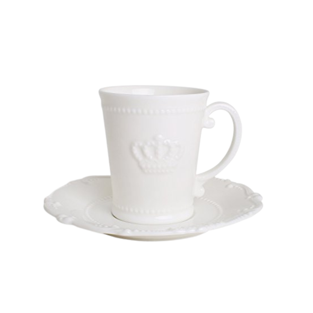 Krone kop med underkop 10,5 x 7,5 x 8 cm, hvid porcelæn