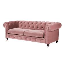3-personers chesterfield velour sofa rosa