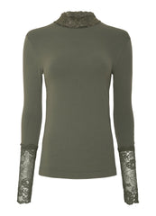 Abigail - Long Sleeve Top With Lace Collar Brown