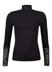 Abigail - Long Sleeve Top With Lace Collar Brown