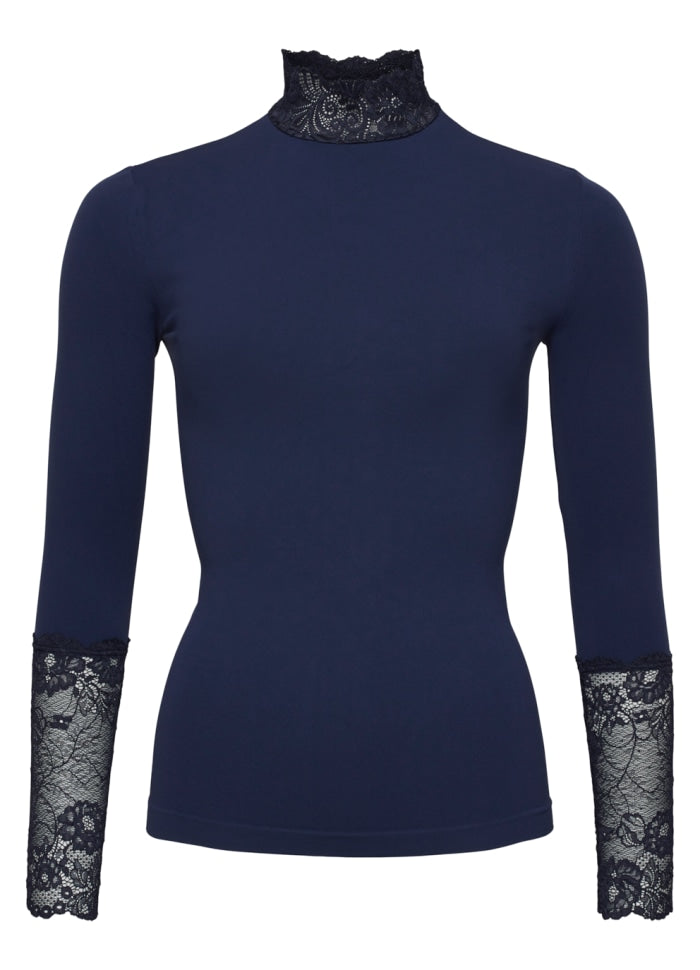 Abigail - Long Sleeve Top With Lace Collar Brown