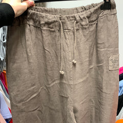 Hørbukser med brede ben og stræk taupe - str. 36-42 by Krone 1