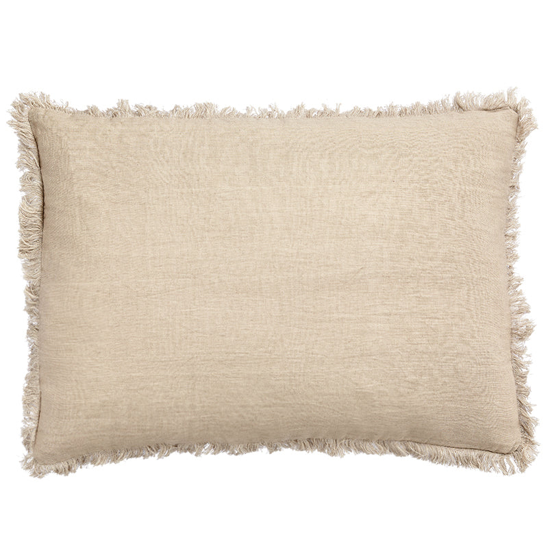 Sandfarvet Pude – Linen Fringe 60 X 90 CM